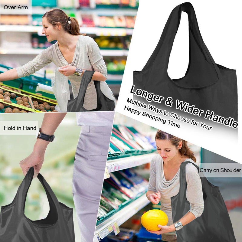 BeeGreen 10 Pack Black Reusable Grocery Bags with Storage Pouch Reusable Shopping Bags Bulk with Elastic Band 50LBS X-Large-Foldable-Washable-Heavy Duty-Waterproof Grocery Tote Bags - Image 4